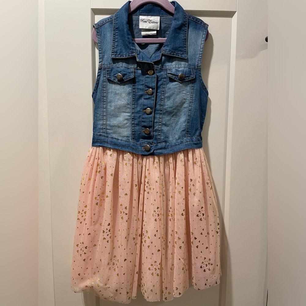 Rare Editions denim and tulle dress